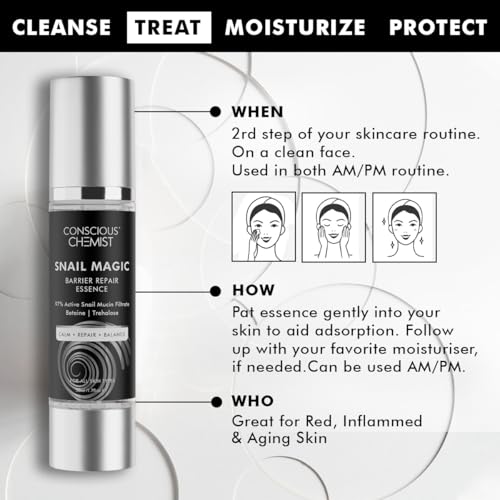 Image of Conscious Chemist Snail Mucin Serum | 50ml | Barrier Repair Essence for Face, 97% Active Snail Mucin Filtrate, Betaine & Trehalose, For Dryness, Damaged Skin, Face Serum for Men & Women - Snail Magic