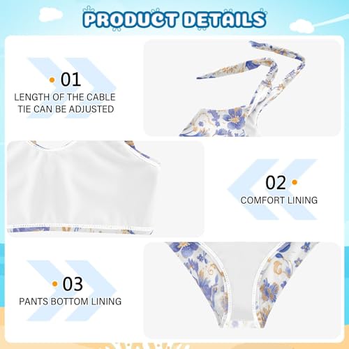 KLL Paisley Watercolor Floral Pattern Tile Flowers Girl Two Piecing Bikini Set Scoop Neck Bathing Suit Swimming Suits Cute4