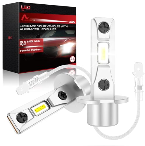 AUXIRACER H3 LED, 30000LM Lampade Fari per Auto o Moto, Lampadine H3 LED Dimensioni Mini 1:1, 500% luminosità 6500K Luce Bianca Plug and Play, Pacco da 2
