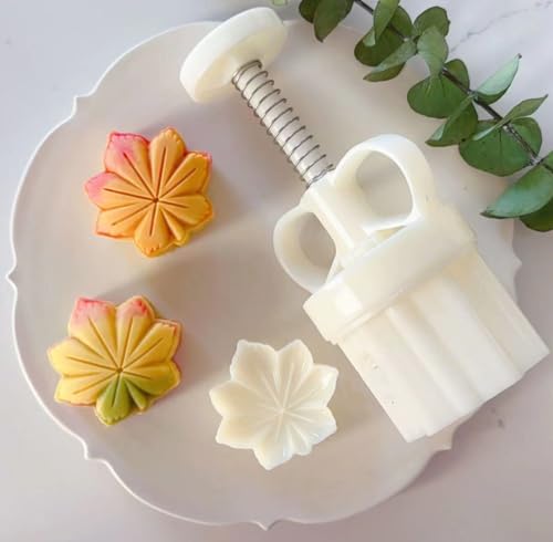 Mooncake Mold 50g- Cookie Stamps Plastic Hand Press Maple Leaf Shape Kitchen Gadgets DIY Baking Pastry Tool (Maple Leaf)