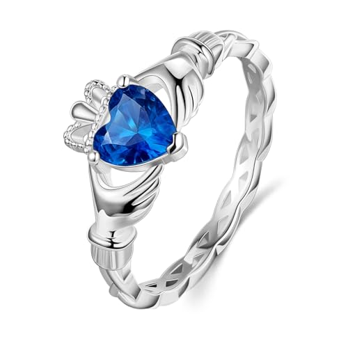 LYTTMAB Claddagh Rings For Women Sterling S925 Silver Irish Celtic Rings December Birthstone Blue Tanzanite Crown Ring Friendship Ring Heart Ring Size 10