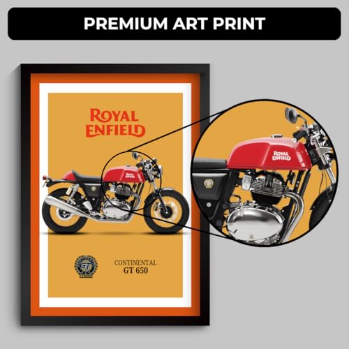 Image of Funk You Store Royal Enfield Bullet Poster | Framed RE Continental GT 650 A4 Sized (31 x 23 cm) | Bike Poster for Wall, Bike Frames | Bikes Posters for Wall, Bedroom, Hostel, Study Room (F 051)