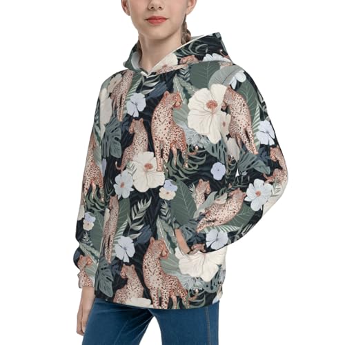 Leopards and Tropical Flowers Kid Hoodies Boys Sweatshirts Girls Pullover with Pocket2
