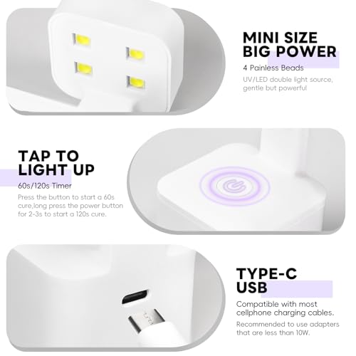 PEACECOLOR Mini U V Light for Gel Nails U V Nail Lamp Nail Dryer 2 Timer Modes Fast Curing LED Nail Lamp for Gel Nail Polish Home Salon DIY Gifts for Women