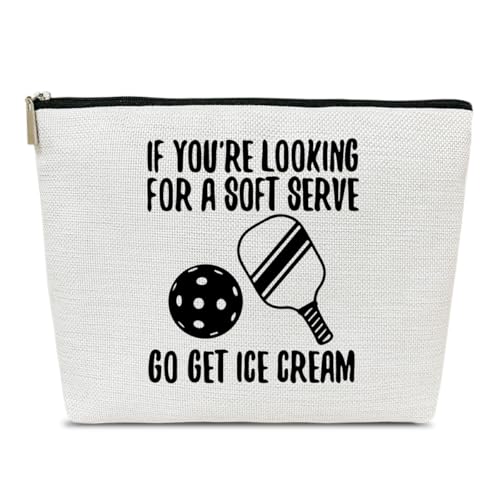 Ythuil Pickleball Gifts Makeup Bag for Purse, Pickleball Accessories Women, If You're Looking For A Soft Serve Go Get Ice Cream, Funny Cosmetic Bag, Birthday Gifts for Pickle Ball Lover