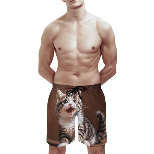 Mens Shorts Cute Happy Kitten Men Swim Trunks Quick-Dry Beach Shorts with Drawstring Pocket Bathing Suit3