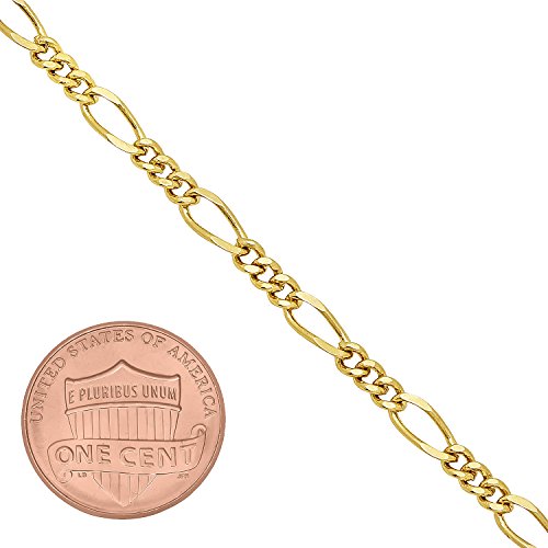 Image of The Bling Factory 3mm 14k Yellow Gold Plated Flat Figaro Chain Bracelet, 9 inches