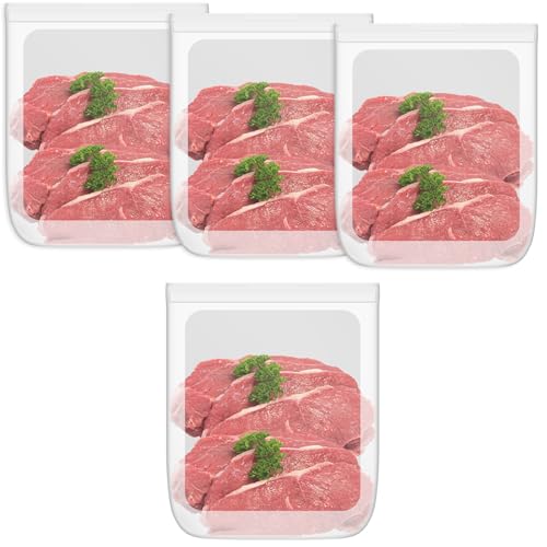 100% Silicone Flat Gallon Freezer Bags, 4 Pack Extra Large Reusable Silicone Ziplock Bags Gallon Size for Freezer, Double Zipper Seal, BPA & Microplastic Free, Freezer Microwave Sous Vide Safe, Clear