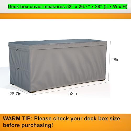 Deck Box Cover, Outdoor Large Storage Box Cover 130 Gallon Deck Box Dust Cover Heavy Duty 600D Oxford Fabric Patio Furniture Cover, Rain, Dust, UV, Wind, Snow Resistant, 52 x26.7 x 28 Inches - Image 2