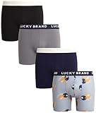 Lucky Brand Men's Active Underwear - 4 Pack Essential Soft Performance Boxer Briefs (S-XL), Size Large, PrintNavyGreyBlack