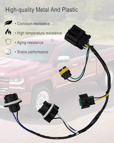 HUQUZN Front Right and Left Headlight Wiring Harness Fit for Chevrolet Silverado GMC Sierra 1500 2500HD 3500HD 2007-2014, Driver and Passenger Side Lamp Socket Wire Replace 645-745 15841609 25962806