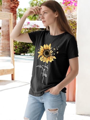 Sunflower Shirts for Women Faith Graphic Tees Short Sleeve Loose Fit Butterfly Teen Girls T Shirt Summer Tops3