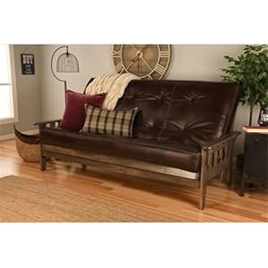 Kodiak tucson queen futon frame and mattress set wood futon with mattress included in java brown color faux leather mattress  urban country home decor