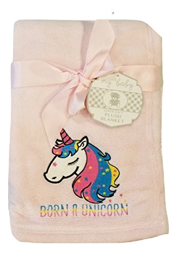 My Baby Plush Blanket with Cute Embroidered Unicorn Design
