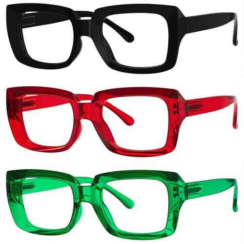 Image of Eyekepper 3 Pack Stylish Reading Glasses Women - Oversized Square Readers (Black /Red /Green) +1.75