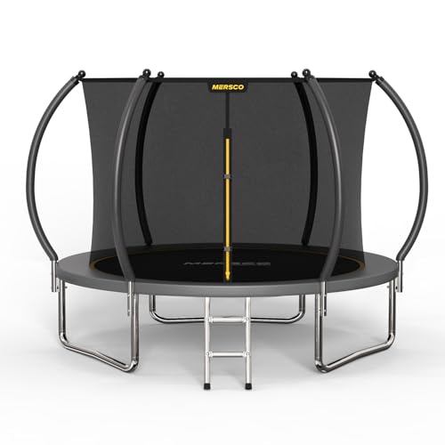 Mersco Trampoline Outdoor 10FT 12FT 14FT with Enclosure and Ladder, ASTM Approved Recreational Trampoline for Kids and Adults, Anti-Rust Coated Frame, Enhanced Weight Capacity 10FT Gray