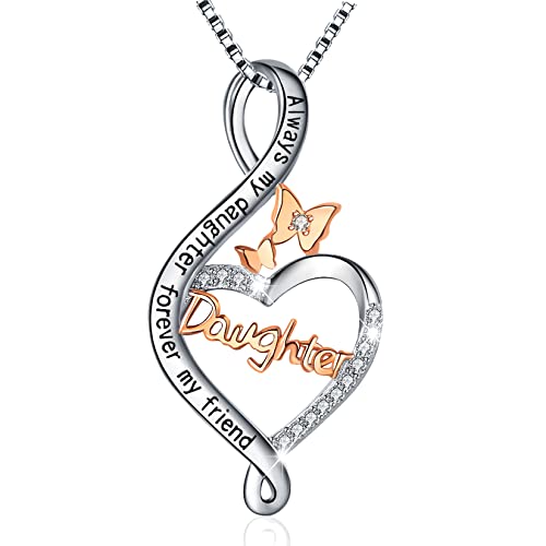 URMWMOO Daughter Necklace Sterling Silver Always My Daughter Forever My Friend Butterfly Infinity Pendant Necklaces Mother Daughter Jewelry Birthday Gifts for Daughter