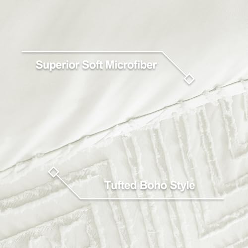 Image of Litanika Oversized King Comforter Set Ivory, 3 Pieces Tufted Boho Farmhouse Bedding Comforter Set, Lightweight Fluffy All Season Comforter Set (120x98In Comforter & 2 Pillowcases)