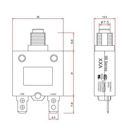 Disjoncteurs 3A série 98 125/250 VCA à réinitialisation manuelle pour circuits électriques - 6