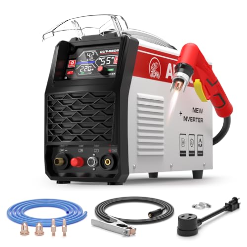 ANDELI Plasma Cutter, 55Amps Non-HF Non-Touch Pilot Arc Air Plasma Cutting Equipment 1'' Max Cut, 4.05'' Larger LED Display 110/220V Dual Voltage IGBT Inverter Plasma Cutting Machine CUT-55DS