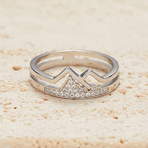 Rinhoo Friendship My Dearest Daughter Mountain Ring Pave Mountain Rings For Women And Girls White Gold Plated Faith Moves Mountains Inspirational Rings Gift To Daughter/Granddaughter（Silver Size 9） #TOP3