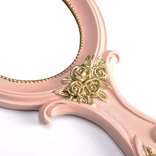 Netnetmall Vintage Mirror With Handheld, Makeup Mirror, Vanity Mirror, Crafted Rose, Solid Resin, Hand Spray Gold, Unique Spray, Princess Beauty, Lolita, Classic Rose, Hand Held, Victoria (Pink) #TOP6