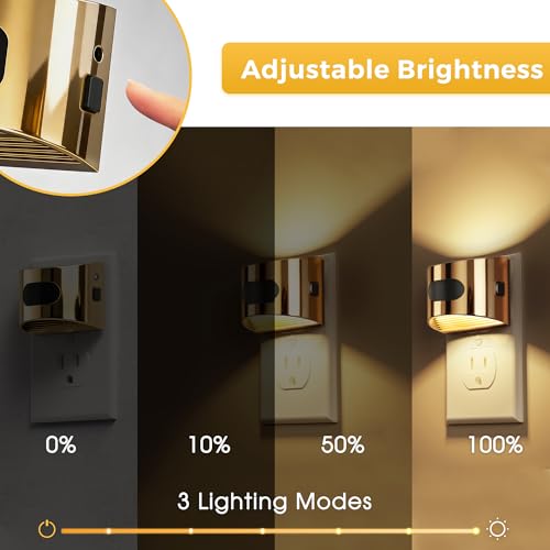 Image of L LOHAS LED Motion Sensor Night Light, Dusk to Dawn & Motion Activated LED Night Light, Night Lights Plug into Wall with Adjustable Brightness, 3000K Soft White, Gold, 2 Pack