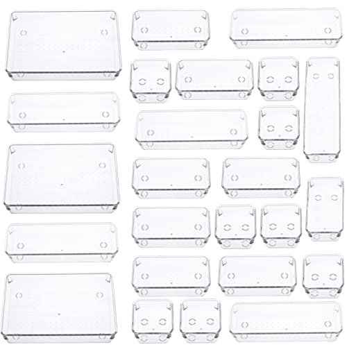 Cq Acrylic 25 Pcs Clear Plastic Drawer Organizers Set,4 Sizes Desk Drawer Dividers Trays Dresser Storage Bins Separation Box For Makeup, Jewelries And Gadgets,Bedroom,Bathroom,Office #TOP12