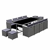 Alice's Garden - Conjunto de Muebles de jardín 8-12 plazas - Vabo - Gris, Cojines Gris Jaspeado, Mesa empotrada