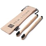  Cepillo de dientes de bambú  2 unidades con funda de transporte  Producto ecológico, sin BPA, cerdas medias/suaves