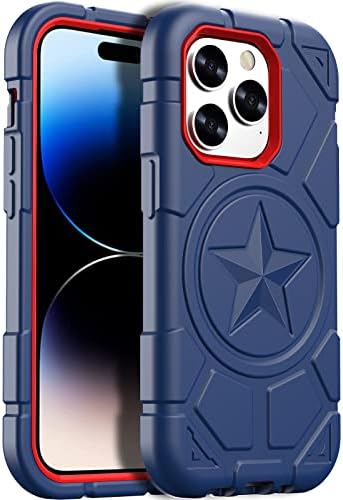 TIMISM [3 in 1 Defender Designed for iPhone 14 Pro Case 6.1 Inch, Military Grade Drop Protection Full Body Rugged Heavy Duty Protective Durable iPhone 14 Pro Cover for Kids Boys Men, Navy Blue+Red