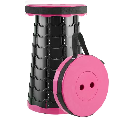 Doseno Upgraded Foldable Stool Thickened, Portable Collapsible Stool Retractable Stool for Fishing, Hiking Tours, BBQ, Parties, Outdoor Activities（Pink）