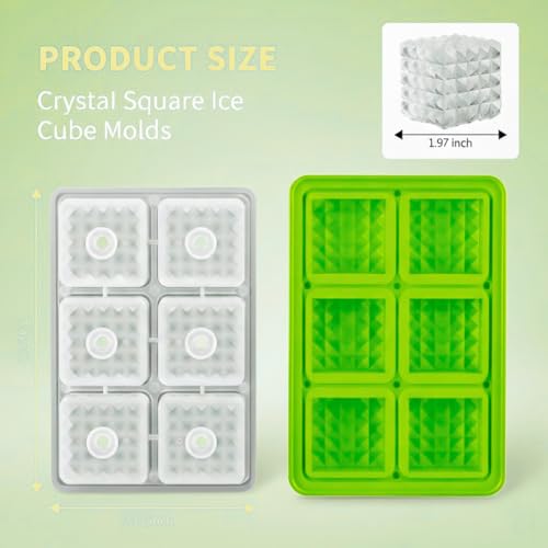 Image of Premium Large 3D Crystal Square Ice Cube Tray, Silicone Molds for Chilling Drinks, Chocolates, Juice, Jelly and Many More (Light Green)