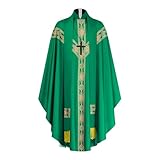 YOYEMAM Church Catholic Priest Chasubles Vestments, Robe Chasuble Mass Round Collar Robe with Stole Men (Green, Large)