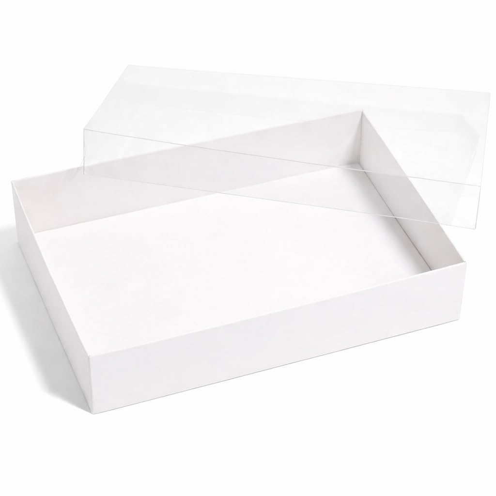 The Baked Studio - Deluxe Treat & Cookie Boxes with Clear Lid – Pack of 5 | Luxury White Bakery Boxes for Cookies, Brownies, Treats & Gifts (White, 24 x 15.5 x 5cm)