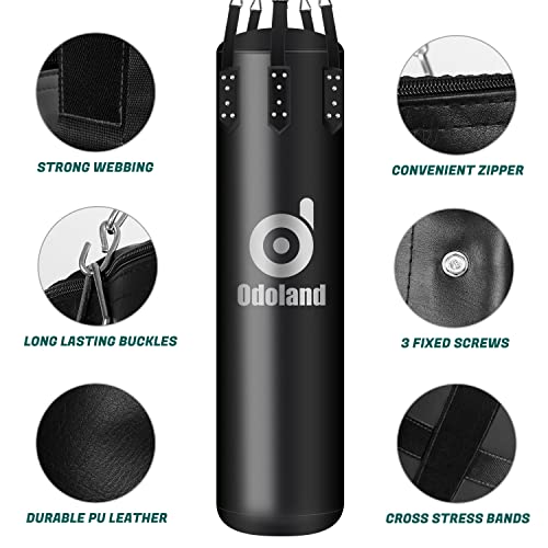 Odoland 6-In-1 Punching Bag Unfilled Set For Men And Women, 4Ft Kick Boxing Heavy Bag With 12Oz Boxing Punching Gloves And Hand Wraps, Heavy Punch Bags Hanging Chains For Mma Karate #TOP1