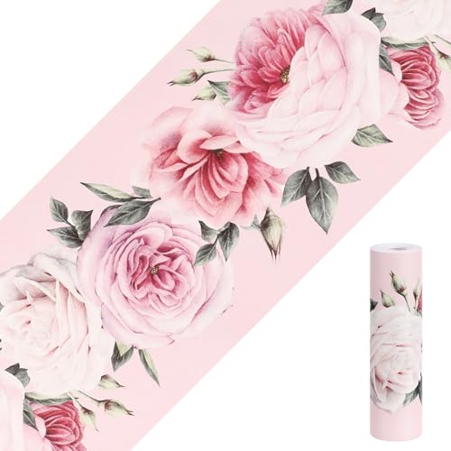 OSALADI Cenefa Adhesiva Floral 15x300 Cm, Papel Pintado Autoadhesivo para Pared de Baño y Cocina, Pegatina Decorativa Removible para Hogar y Azulejos