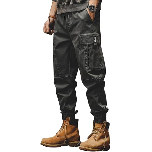 XYXIONGMAO Men's Vintage Techwear Casual Streetwear Joggers Sweatpants Black Hip Hop Multi-Pocket Cargo Pants Loose Overalls
