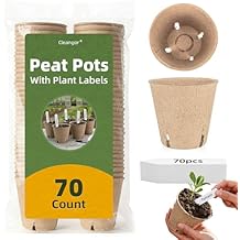 CLEANGOR 70Pcs Biodegradable 3.15 Peat Pots with 70Pcs Plant Labels, Biodegradable Seed Starter Pots with Drainage Holes, Nursery Pots for Seedlings, Herbs, Vegetables, Flowers, Gardening Kit