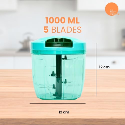 Image of Manual Vegetable Chopper 1000ml | 5 Stainless Steel Blades Veg Chopper for Kitchen | Multipurpose Onion Cutter, Food & Fruit Chopper for Garlic, Ginger & Nuts