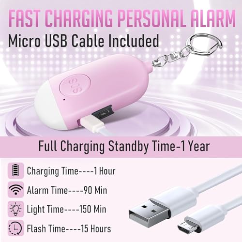 Safesound Personal Alarm Siren Song 5-Pack - 130dB Self Defense Alarm Keychian Rechargeable with Emergency LED Flashlight - Security Personal Protection Devices - Thumbnail 3