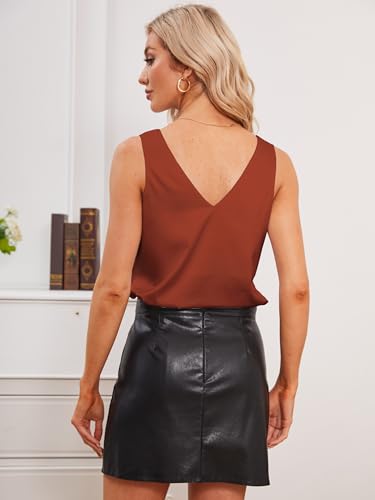 Image of Mawor Satin Tank Tops for Women Loose Fit Sleeveless V Neck Cami Camisole Blouses Shirt Top