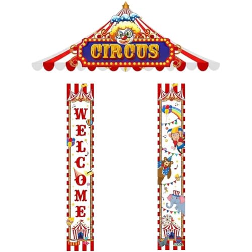 Vobumix Ensemble De 3 Bannières De Porche sur Le Thème du Cirque du Carnaval - Décoration pour Chapiteau Auvent De Cirque - Fournitures pour Fêtes sur Le...