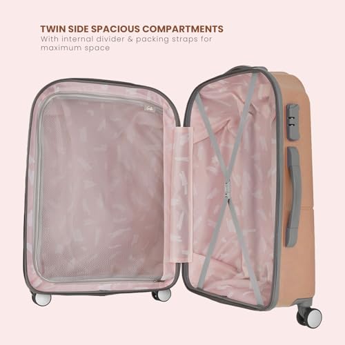 Image of Genie by Safari Palm 79Cm Large Checkin Trolley Bag Hard Case Polycarbonate 8 Wheels 360 Degree Wheeling Luggage, Suitcase for Travel, Trolley Bags for Travel, Gold