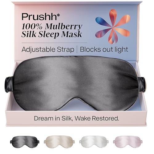 Prushh Adjustable Blackout Silk Sleep Mask - Luxurious 100% Pure Mulberry Eye Mask for Restful Sleep...
