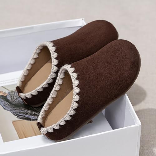 Girl'S Felt House Slippers Slip On Cozy Indoor Shoes With Crochet Trim - image 2
