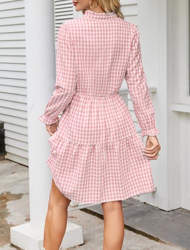 Image of Theenkoln Womens Casual Midi Dress: Short Sleeve V-Neck Empire Waist Gingham Spring Fashion Long Trendy Tiered Formal Dresses