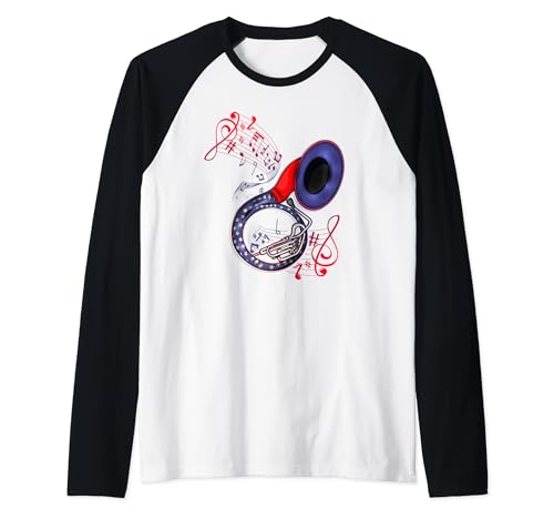 Sousaphone 4 de julio USA Music Sousaphone Camiseta Manga Raglan