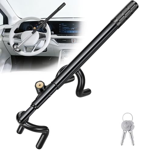 ANCHTEK Steering Wheel Lock Anti-Theft Car Device with Adjustable Length Locking Universal Fit for Cars Trucks Vans and SUVs (Black)