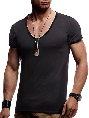 Leif Nelson Herren Sommer T-Shirt V-Ausschnitt Slim Fit Baumwolle-Anteil Moderner Männer T-Shirt V-Neck Hoodie-Sweatshirt Kurzarm lang LN6280